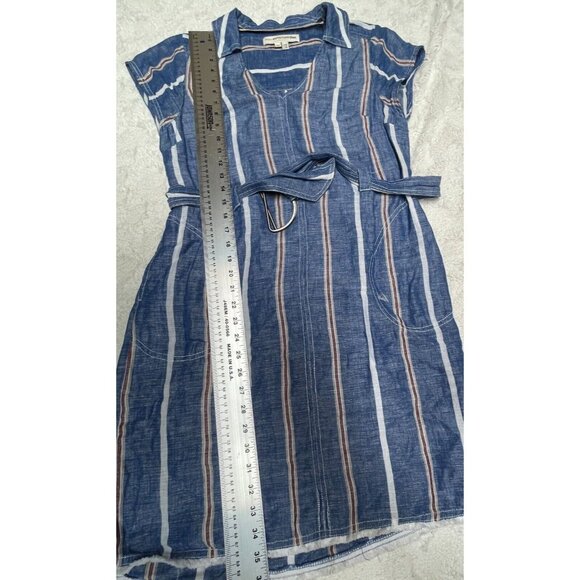 Pilcro by Anthropologie V-Neck Striped Belted Shift Dress Short Sleeve Sz 2 Blue - Picture 10 of 10